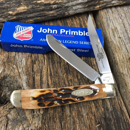 John Primble 3 1/2" Trapper Pocket Knife JIGGED BONE 2 Blade NEW JP300072B