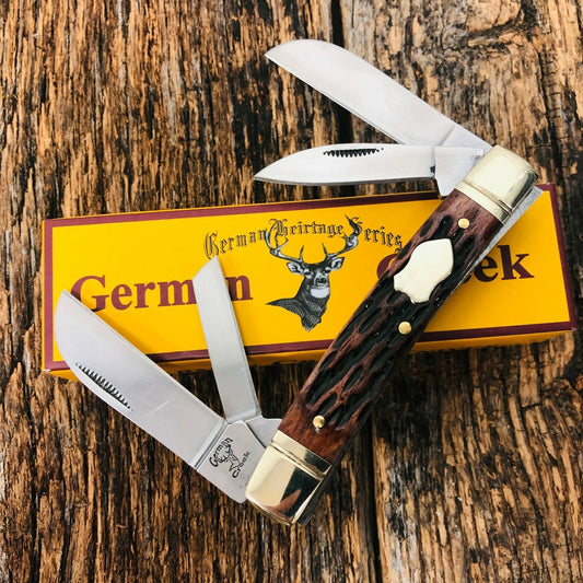 GERMAN CREEK 3 5/8" Congress Pocket Knife 4 Blades, Brand New JIGGED BONE