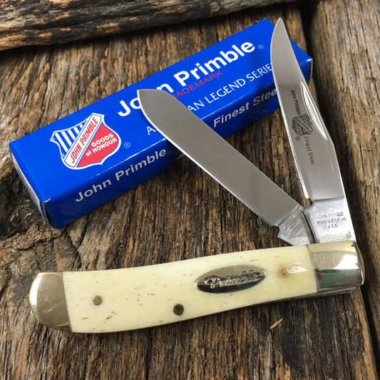 John Primble Trapper Pocket Knife 3 1/2" WHITE BONE 2 Blade. NEW JP300078SB