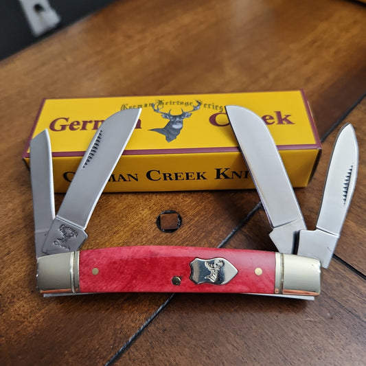 GERMAN CREEK 3 5/8" Congress Pocket Knife 4 Blades, Brand New SMOOTH RED BONE