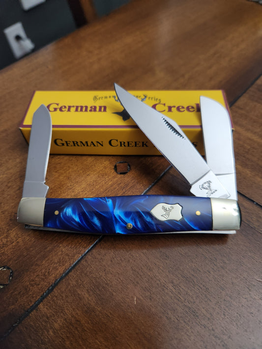 GERMAN CREEK 4 1/4" Large Stockman Pocket Knife Three Blade BLUE PEARL NEW
