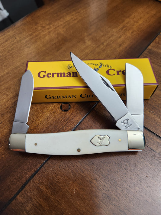 GERMAN CREEK 4 1/4" Large Stockman Pocket Knife Three Blade White Bone Handle NEW!!!