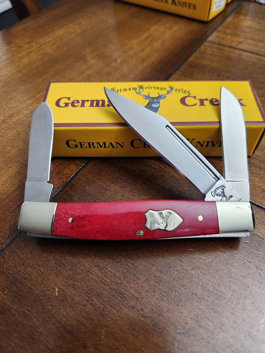 GERMAN CREEK 3 3/4" Stockman Pocket Knife Three Blade Smooth Red Bone NEW
