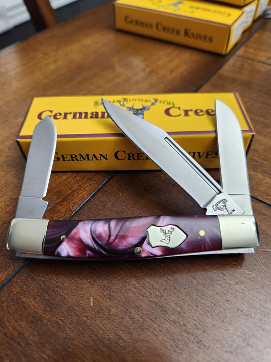 GERMAN CREEK 3 3/4" Stockman Pocket Knife Three Blade Red Swirl NEW
