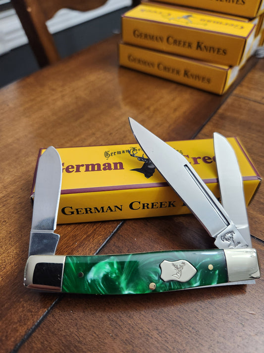 GERMAN CREEK 3 3/4" Stockman Pocket Knife Three Blade Green Swirl NEW