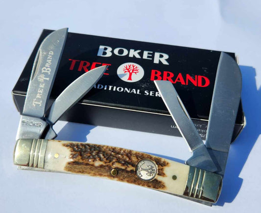 Boker Tree Brand Congress Genuine Stag Bone 1095 Carbon Steel Blades