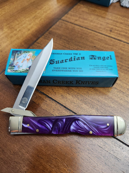 Guardian Angel Lock Back Cheetah Knife Plum Purple Handles 4 3/8" EM2567052020