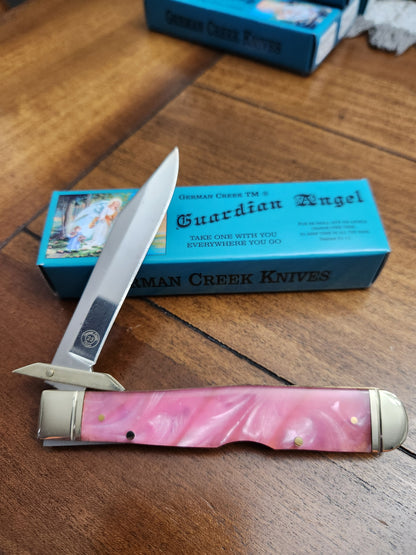 Guardian Angel Lock Back Cheetah Knife Pink Swirl Handles 4 3/8" EM2567052019