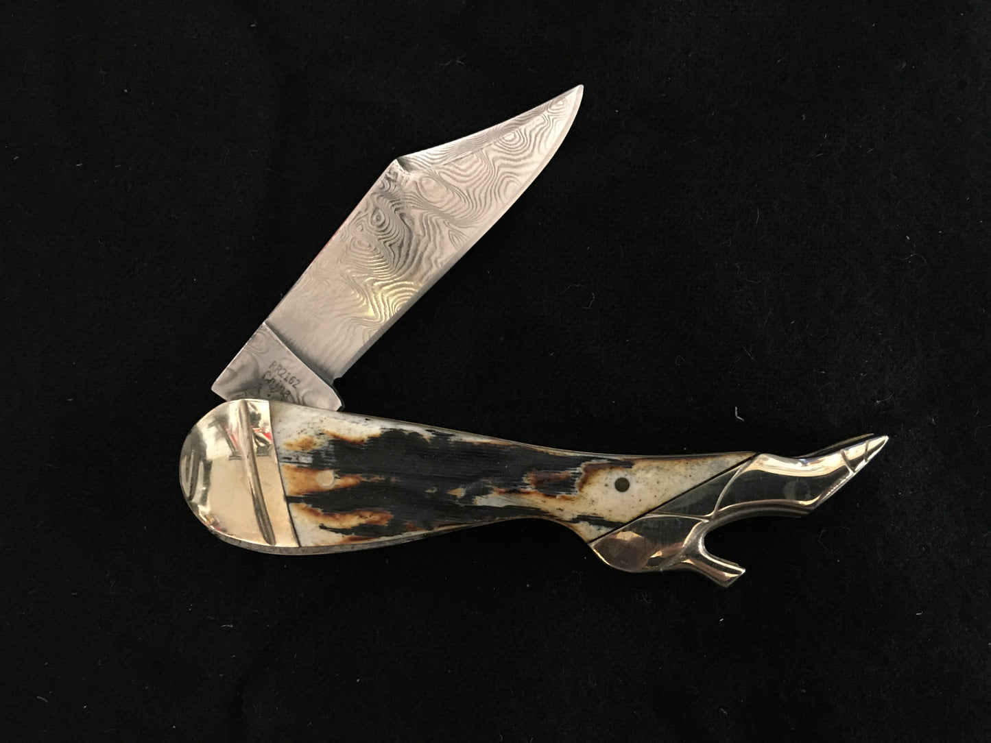 Rough Ryder Cinnamon Stag Damascus Leg Knife RR2162