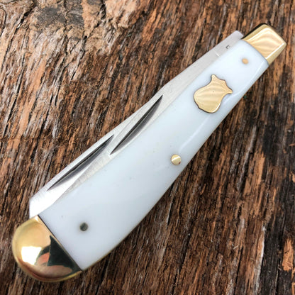 BOKER PLUS 3 3/4" TRAPPER Pocket Knife Vintage Style WHITE Handles NEW BO294W
