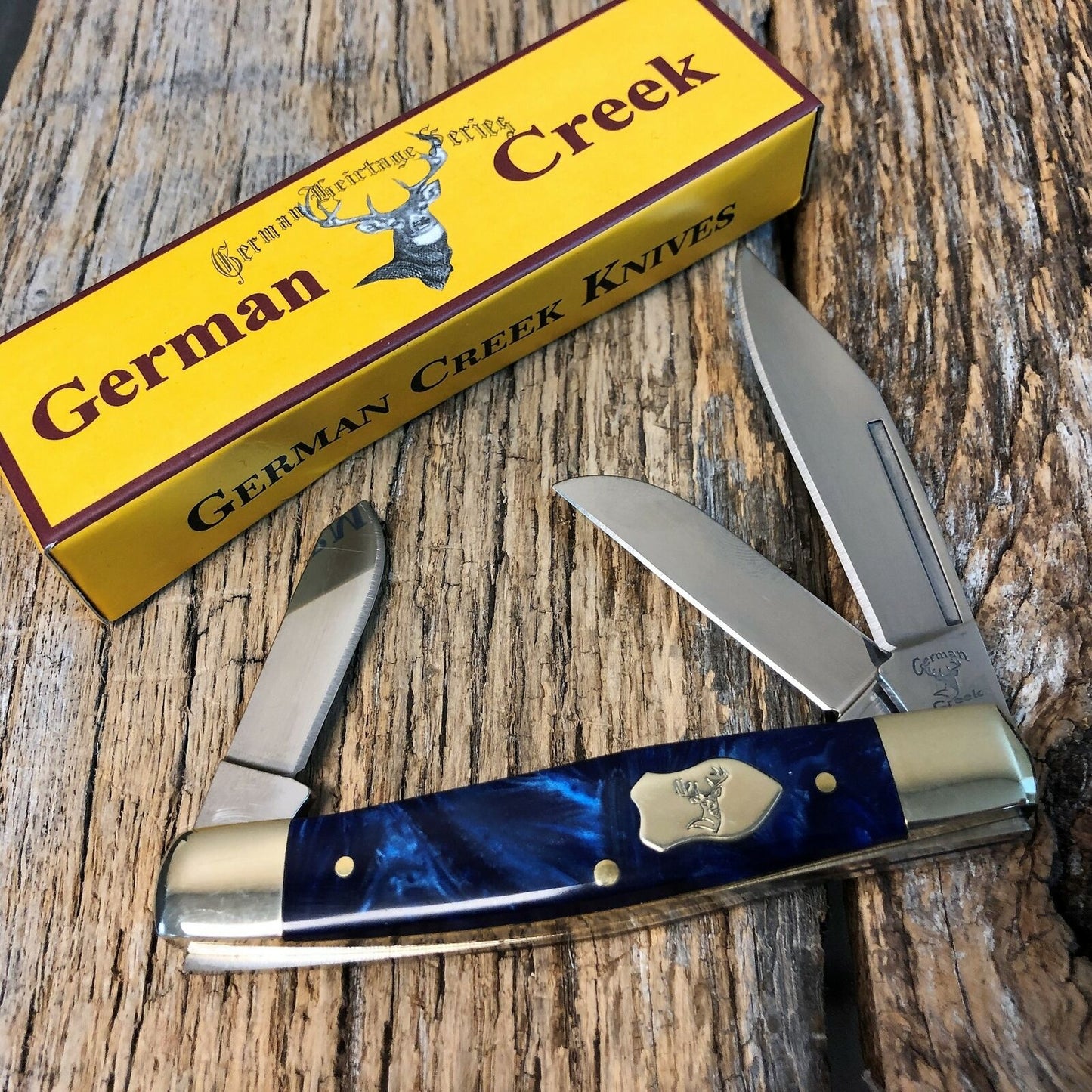 GERMAN CREEK 3 3/4" Stockman Pocket Knife Three Blade BLUE PEARL NEW
