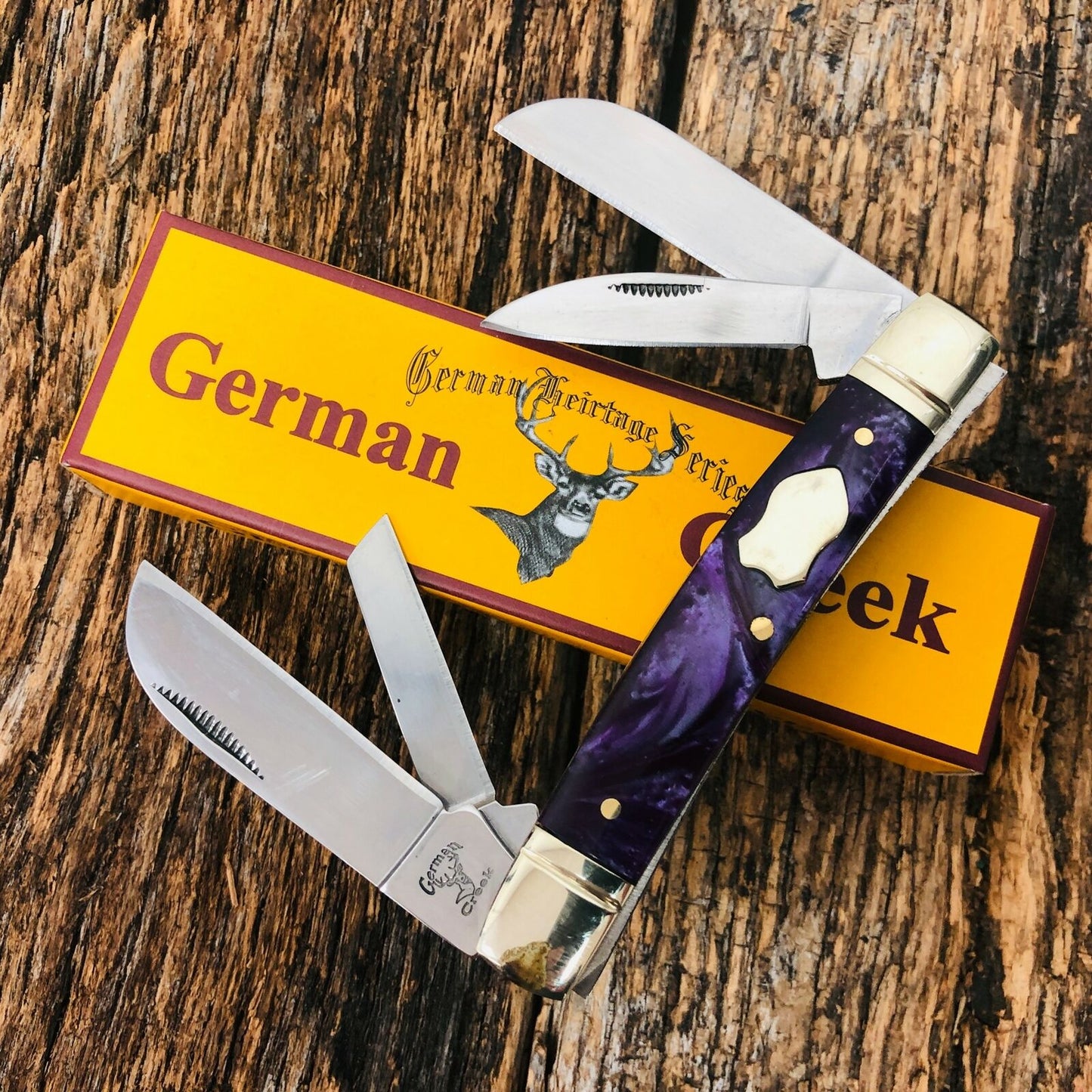 GERMAN CREEK 3 5/8" Congress Pocket Knife 4 Blades, Brand New PURPLE SWIRL