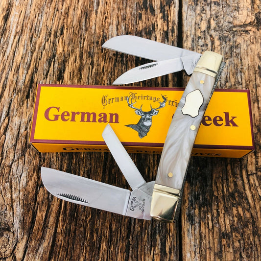 GERMAN CREEK 3 5/8" Congress Pocket Knife 4 Blades, Brand New WHITE PEARL