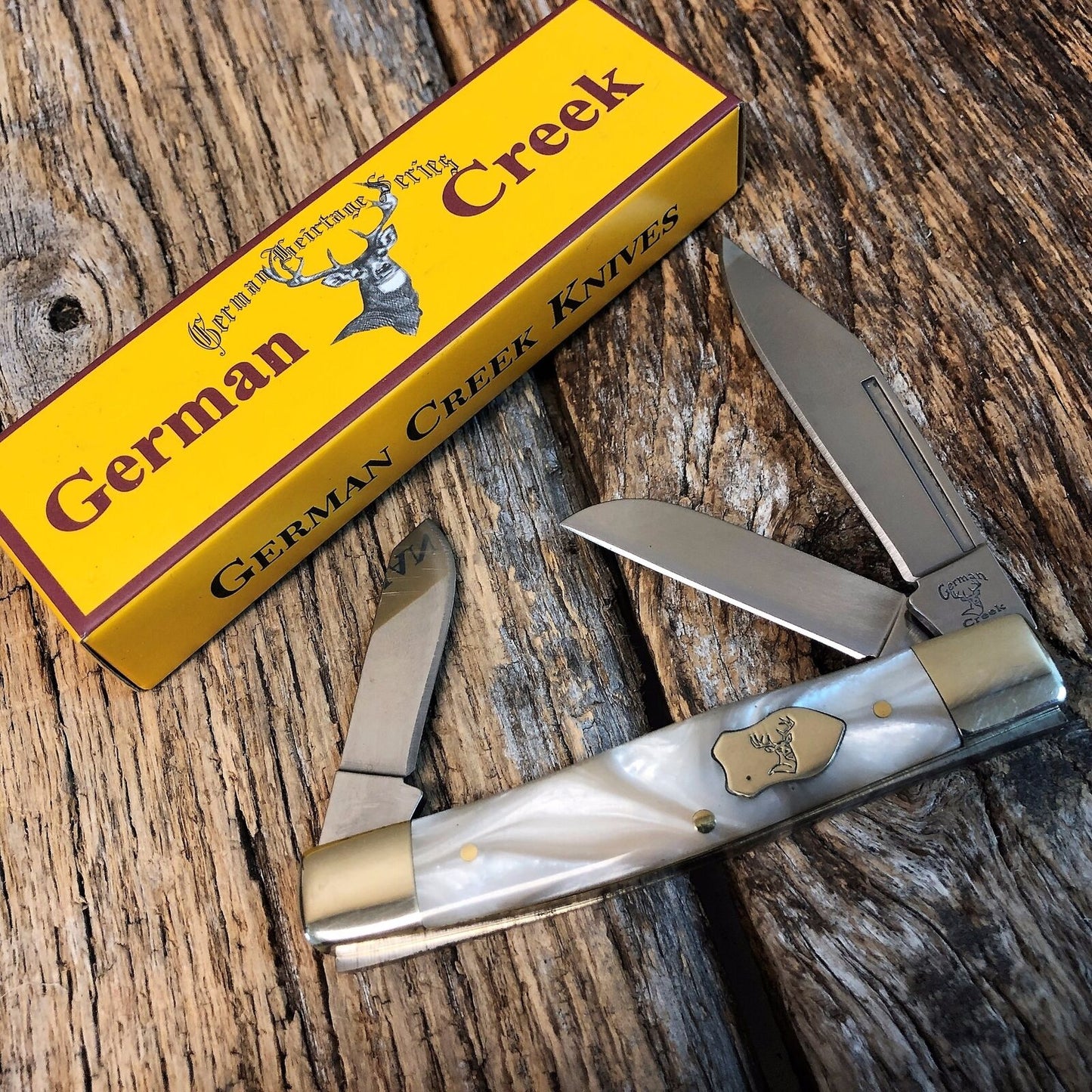 GERMAN CREEK 3 3/4" Stockman Pocket Knife Three Blade White Pearl NEW