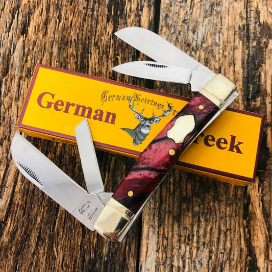 GERMAN CREEK 3 5/8" Congress Pocket Knife 4 Blades, Brand New RED SWIRL