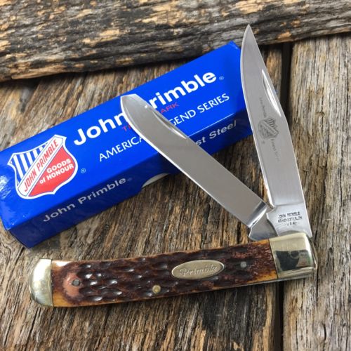John Primble 4 1/4"Trapper Pocket Knife JIGGED BONE 2 Blade NEW JP300077JB