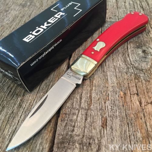 BOKER PLUS Vintage Series RED LOCKBACK Straight Folding Pocket Knife BO250R
